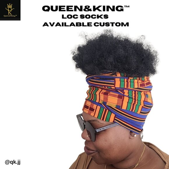 Loc Sock (Orange & Blue Kente) - Picture 3 of 3